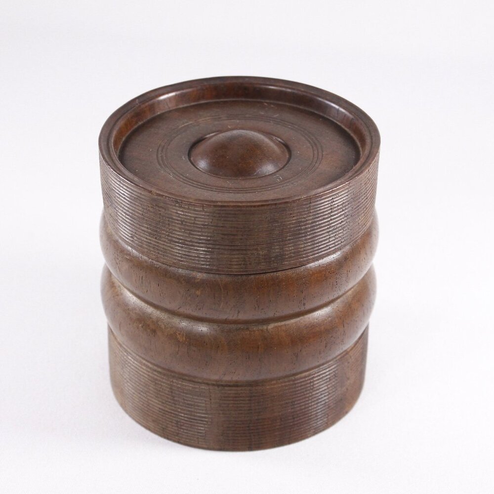 Vintage turned wooden box, heavy weight checkers storage case, gaming piece